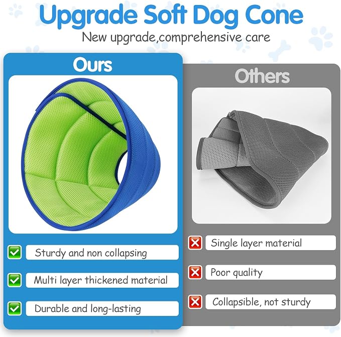 Upgrade Soft Dog Cone Collar, Dog Cone Alternative to Stop Licking After Surgery, Adjustable Comfy Cones for Small/Medium/Large Dogs, Light-Weight Mesh Fabric Elizabethan Collars (M)