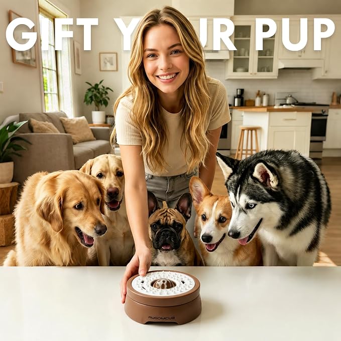 Slow Feeder Dog Bowls for Liquid Treat, Entertained Ball-in, Dog Lick Bowl, Pup Lick Toy for Large Medium Small Breeds Dietary Supplement/Post-op Nutrition (Mocha Brown)