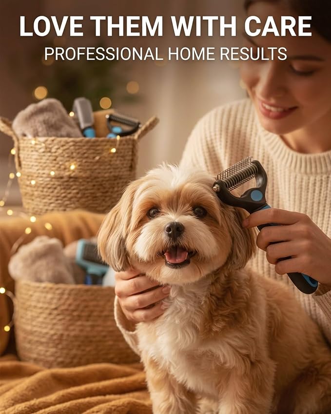 Dematting Comb for Dogs and Cats, Dual-Sided Pet Comb, Professional Deshedding Tool, Pets Hair Remover Shedding, Long Haired Dog Brushes, Undercoat Combs Supplies, Cat Brush Rake