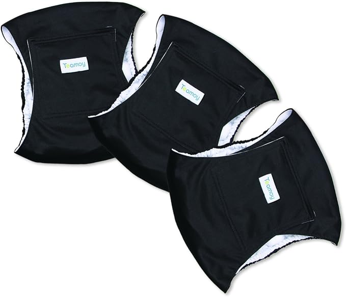 Teamoy 3 Pack Male Dog Diaper Wrap, Washable Puppy Belly Bands, Super-Absorbent and Comfortable(M,13"-16" Waist,Black)