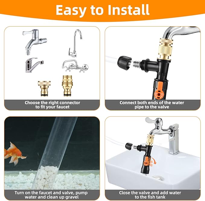 enomol Gravel Vacuum for Aquarium Water Changer Fish Tank Cleaning Tools,Siphon Universal Quick Pump Aquarium Water Changing (50ft)