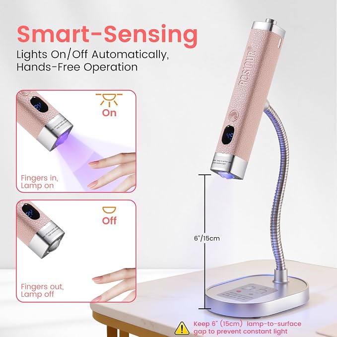 Handheld Mini UV Light for Nails: Flash Cure UV Led Nail Lamp with Cat Eye Magnet- Hand Held Fast Dry Single UV Lamp Pen with Auto Sensor for Manicure Home Salon (Pink)