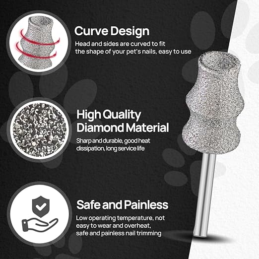Diamond Dog Nail Grinder Bits - FOCSTOL Diamond Rotory Bit for Dogs&Pets, 5pcs 1/8'' Rotary Nail Grinder Bits for Animals Nail Care (Type A+B+C+D+E)