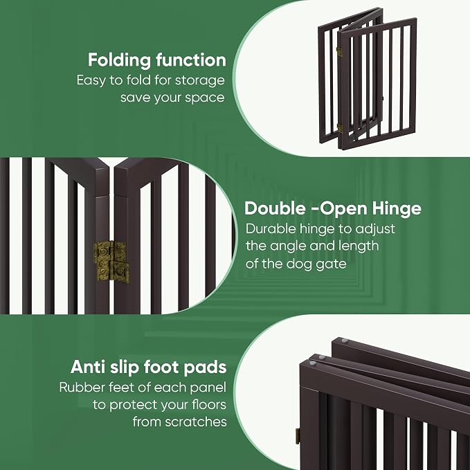 Dog Gates for Doorways, Tall Dog Gate Indoor, Foldable Pet Gates for Doorways Bedroom, Freestanding Puppy Gate with Metal Support Feet, Room Divider,3 Panels (Brown)