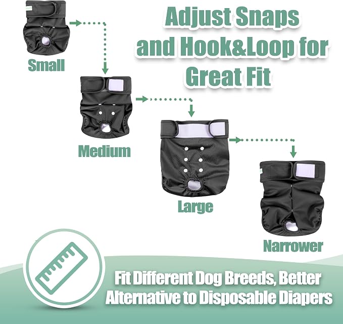 wegreeco Washable Female Dog Diapers Highly Absorbent Reusable Diapers for Dog in Heat Dog Period Diapers, 3 Pack (Black,X-Large