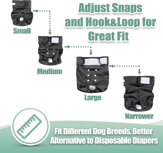 wegreeco Washable Female Dog Diapers Highly Absorbent Reusable Diapers for Dog in Heat Dog Period Diapers, 3 Pack (Black,Medium
