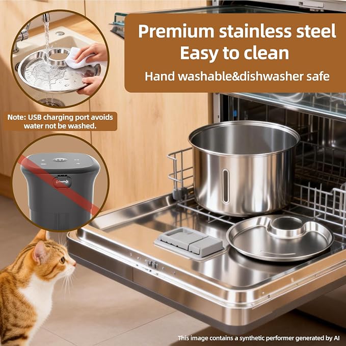 Wireless Cat Water Fountain,Cat Water Fountain Stainless Steel 3.2L/108oz Large Capacity Battery Operated Pet Water Fountain Indoor with Motion Sensor for Cats Dogs BPA-Free(P01B)