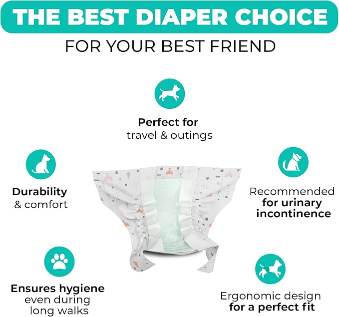 Dog´s Care – Disposable Hygienic Diaper for Male Dogs – Ultra-Absorbent, Comfortable – 6 to 8 Hours Protection – Size M – 21 to 30 inches.– 48 Units
