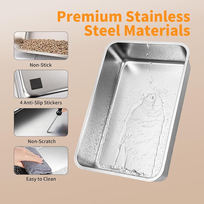 FAMILY'S BACKYARD Cat Litter Box Stainless Steel,Kitty Litter Box,Fully Enclosed Stainless Steel XL Large Cat Litterbox with lid, Built-in Deodorizer, Built-in Cat Litter Scoop, Easy to Clean
