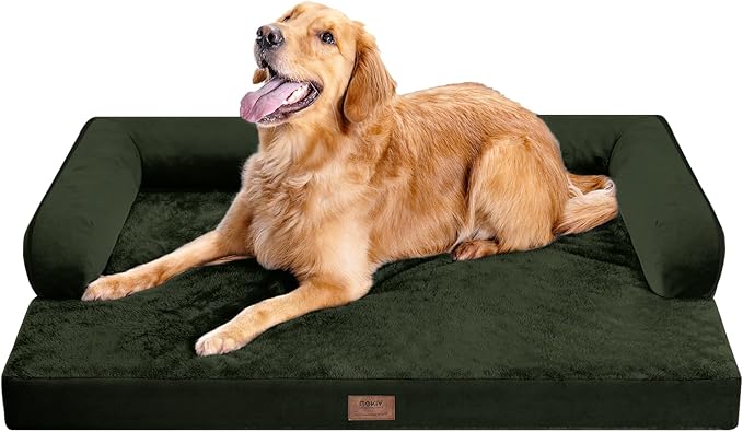 Large Dog Bed Orthopedic Washable - Removable Waterproof Cover Bed Pet - Large Big Dogs - Memory Foam - Couch Sofa with Removable Bolster - Outpost Olive Dog Bed