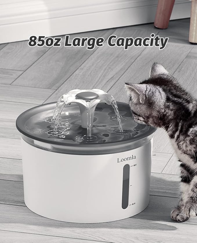 Cat Water Fountain, 85oz/2.5L Pet Water Fountain Indoor, Automatic Dog Water Dispenser with Switchable LED Lights, 2 Replacement Filters for Cats, Dogs, Pets (Dark Gray)