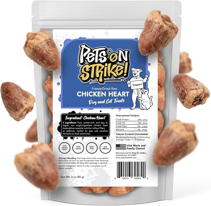 Freeze Dried Chicken Hearts for Dogs & Cats – Single Ingredient Dog Treats – USA Sourced & Made – High Protein, All Natural, Grain Free – Natural Source of Taurine, B Vitamins (3oz)
