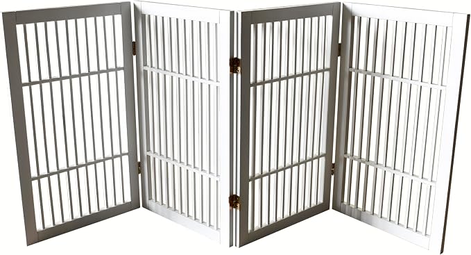 Urnporium Pet Dog Gate Freestanding, Strong Durable Folding Wooden Fence, Portable Acacia Hardwood Safety Barrier for Indoor & Outdoor Use (White Pet Gate, 4 Panel 30" Tall)
