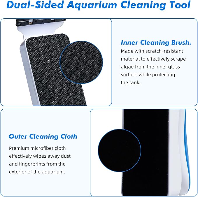 Rise Torrent Aquarium Magnetic Glass Cleaner, Fish Tank Algae Scraper Brush Cleaning Tool for 1/4"-1/2" Thickness Glass, Floating Scrubber Brush Cleaner for Acrylic, 1 Detachable Scraper, Large