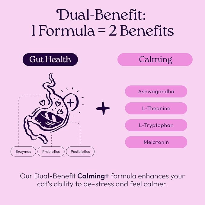 New! WellJoy Cat Supplement Calming+ GutBoost | Cat Health Supplement | Promotes Relaxation & Calmness | Dual-Benefit GutBoost Formulation | Vet Formulated | USA Made | Chicken Flavor | 90 Soft Chews