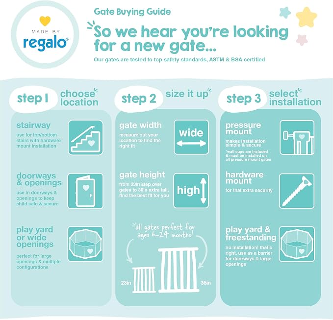 Regalo Safety 36" Extra Tall Baby Gate for Stairs & Doorways, Walk-Through Stair Gate with Door, Hardware Mounted Gate for Babies, Toddlers & Pets, Fits 24"–40.5" Openings, Black