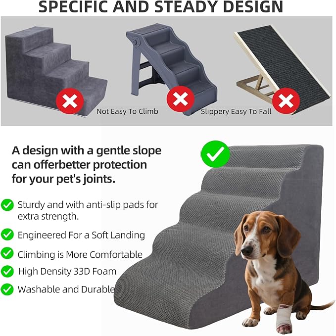 5 Step Pet Stairs Ramp for High Beds Sofas 23-30 Inch with Sturdy Non Slip Waterproof Pads, Machine Washable Cover Indoor Balanced Design for Cats Dogs Small Medium Large XL Pets Pink, Large