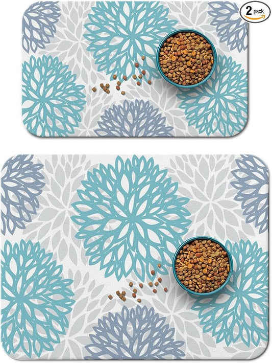 Dog Food Mats 2 Pack for Floors, Absorbent and Quick-Drying Pet Cat Food Mat,Anti-Fouling and Easy-to-Clean Pet Feeding Mat,Dog Bowl Mat for Messy Drinking Water Bowls 12"x 20"+18x24
