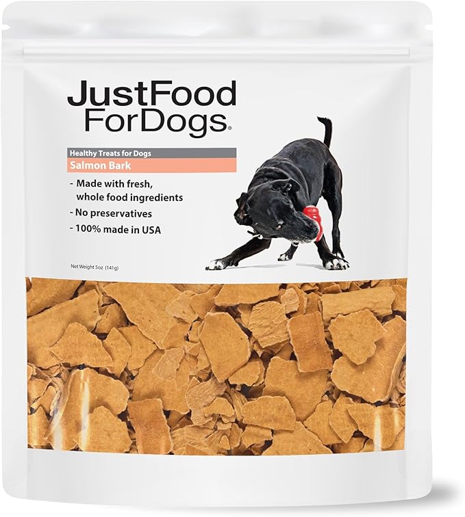 JustFoodForDogs Limited-Ingredient Healthy Dog Treats, Salmon Bark, Made in the USA, 5 oz