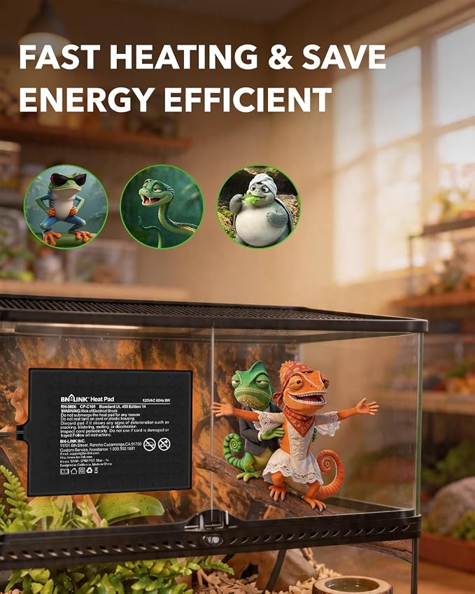 BN-LINK Reptile Heat Pad 6"X8" 8W for 10-20gal Under Tank Terrarium Heating Mat Waterproof for Turtle, Lizard, Frogs, Snake, Hermit Crab