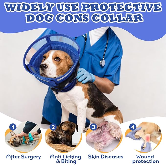 Soft Dog Cone for Dogs After Surgery,Foldable Dog's Cone Collar,Adjustable E Collar Alternative to Stop Licking,Pet Cones for Dog,Doggy Surgery Collar,Dogs Recovery Collars & Cones,Blue,XL