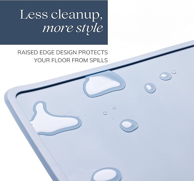 Remy+Roo Dusty Blue Silicone Dog Food Mat for Pet Bowl | 23.6" x 15.7" | 100% Waterproof | Non-Slip | Dishwasher Safe