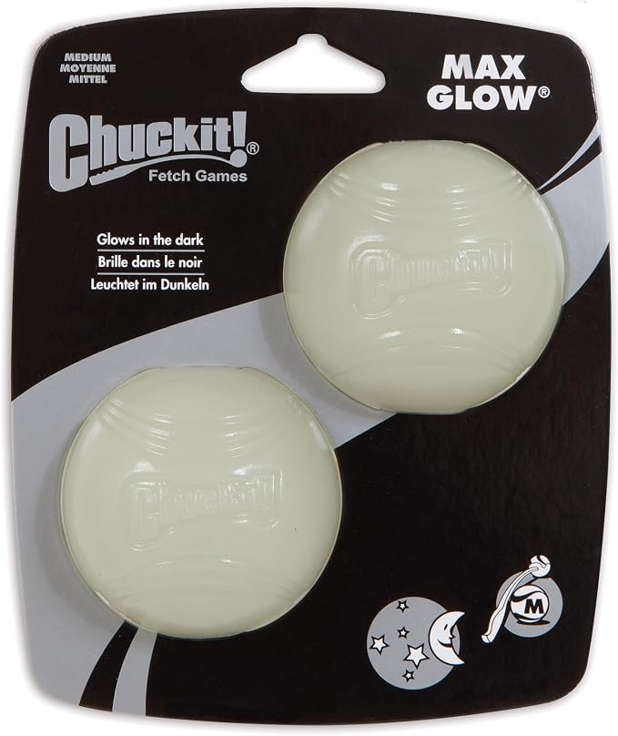Chuckit! Max Glow Ball Bundle - Large 3 Inch Ball (1-Pack) & Medium 2.5 Inch Balls (2-Pack), Glow in the Dark Dog Toys