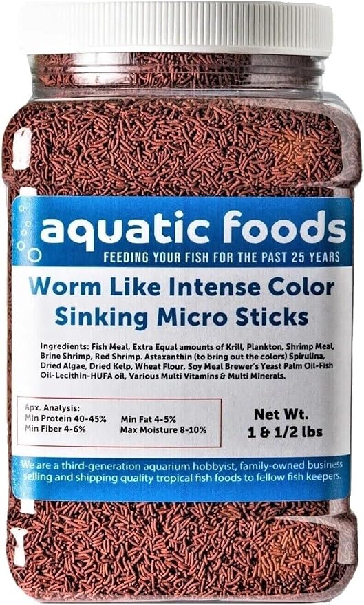 Worm Like Intense Color Enhancing Sinking Micro Sticks for Discus, Cichlids, Koi and Pond Fish, All Tropical Fish…1-lb & 8oz Med Jar