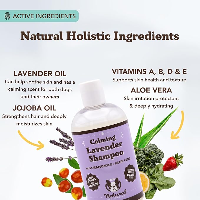 Natural Dog Company Calming Lavender Dog Shampoo – Hypoallergenic Deodorizing Wash for Smelly Dogs, Gentle Moisturizing Formula with Aloe Vera & Chamomile, 12 oz