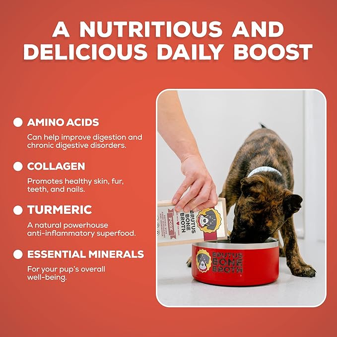 Brutus Bone Broth Liquid for Dogs | All Natural | Made in USA | Glucosamine & Chondroitin for Healthy Joints | Human Grade Ingredients | Hydrating Dog Food Topper, Gravy & Treat (Beef & Pork)