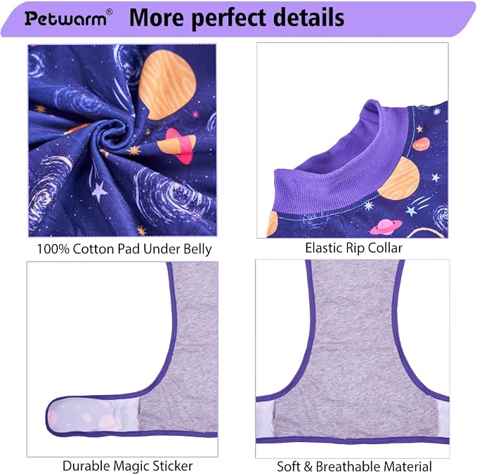 PetWarm Small Dog Recovery Suit, Cone of Shame Alternatives Dog Bodysuit for Abdominal Affected Areas Sensitive Skin Areas Anti-Licking Pet Recovery Suit for Dogs, Galaxy Pattern, Purple, M