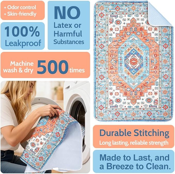 Washable Pee Pads for Dogs 2 Pack Reusable Puppy Training Pads 24"x18" Super Absorbent Waterproof Dog Training Pads, Non-Slip Potty Pads Whelping Pads Litter Mat Pet Supplies - Orange/Mix