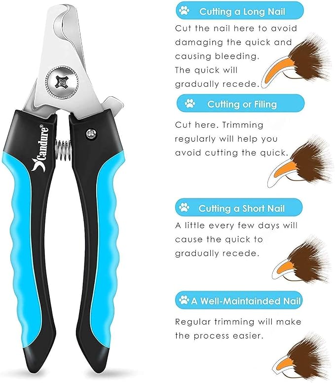 Candure Dog Nail Clippers and Trimmer with Safety Guard to Avoid Over-Cutting Toe Nails Professional Grooming Pet Nail Clipper with Nail File for Small Medium-Large Breeds