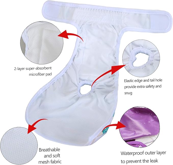 Teamoy Female Dog Diapers for Heat 4-Pack, Reusable Dog Period Diaper Wraps for Incontinence, Training & Housebreaking,M