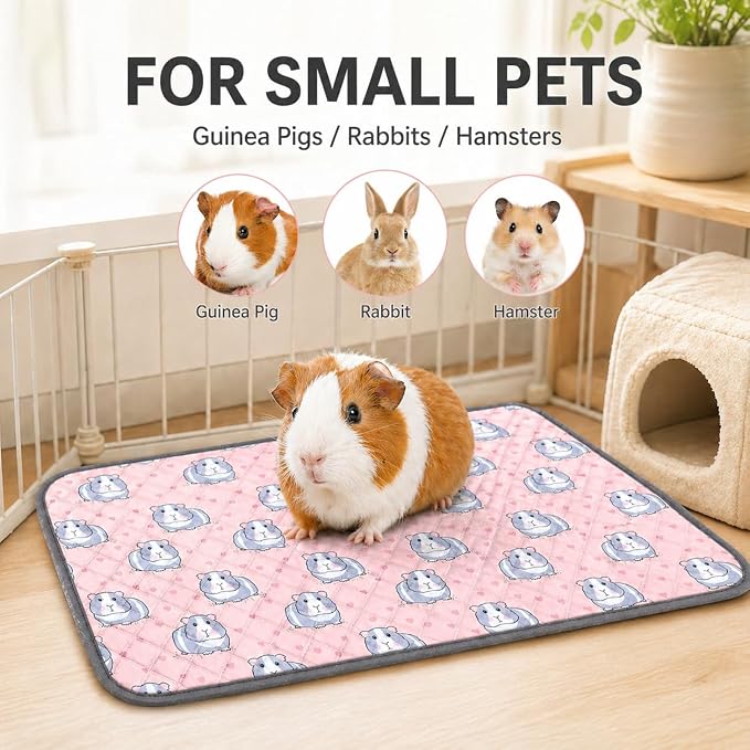 2 pcs Guinea Pig Cage Liners - Washable Guinea Pig Pee Pads, Waterproof Reusable & Anti Slip Guinea Pig Bedding Fast and Super Absorbent Pee Pad for Small Animals Rabbit Hamster Rat (2)