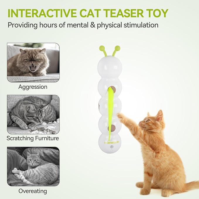 AFP Interactive Cat Toy, Automatic Furry Tail Teaser Toy with Motion Sensor, Electric Cat Toy, USB Rechargeable, Self Play Cat Feather Toy for Indoor Cats, Suction Cup for Stable Play, 1 Replacement