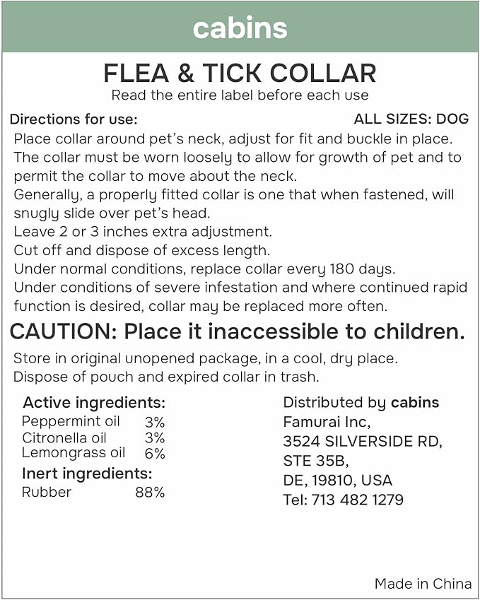 cabins Flea and Tick Prevention for Dogs - Flea Collar - 4 Count - Adjustable
