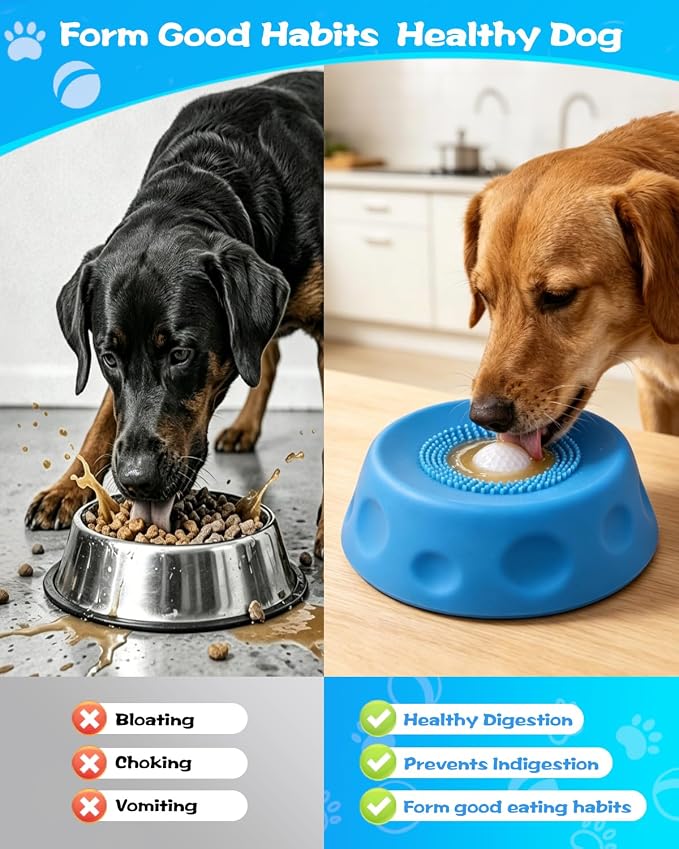 Slow Feeder Dog Bowl with Rolling Ball, Interactive Lick Bowl for Dogs & Cats, Anti-Slip Silicone Lick Mat for Liquid Treat, Wet Food, Bone Broth, Enrichment Toy for Small Medium Large Dogs