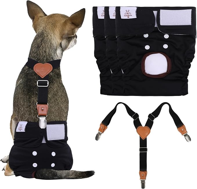 CuteBone Dog Diapers Female 3 Pack Reusable Doggy Diapers with One Suspender for Small Medium Large Dog Period BDD03L