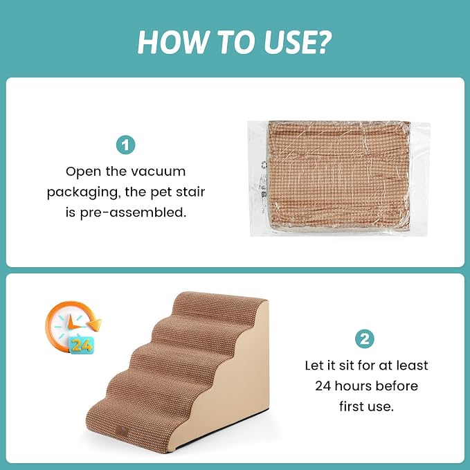 COZY KISS Extra Wide Dog Stairs 19.7" Width, Pet Step for Small/Medium/Large Dog, Puppy or Cat, Pet Ramp for High Bed or Car, High Density Foam Ladder, 19.7x33x22.4 in, Stable, 5 Step, Light Brown