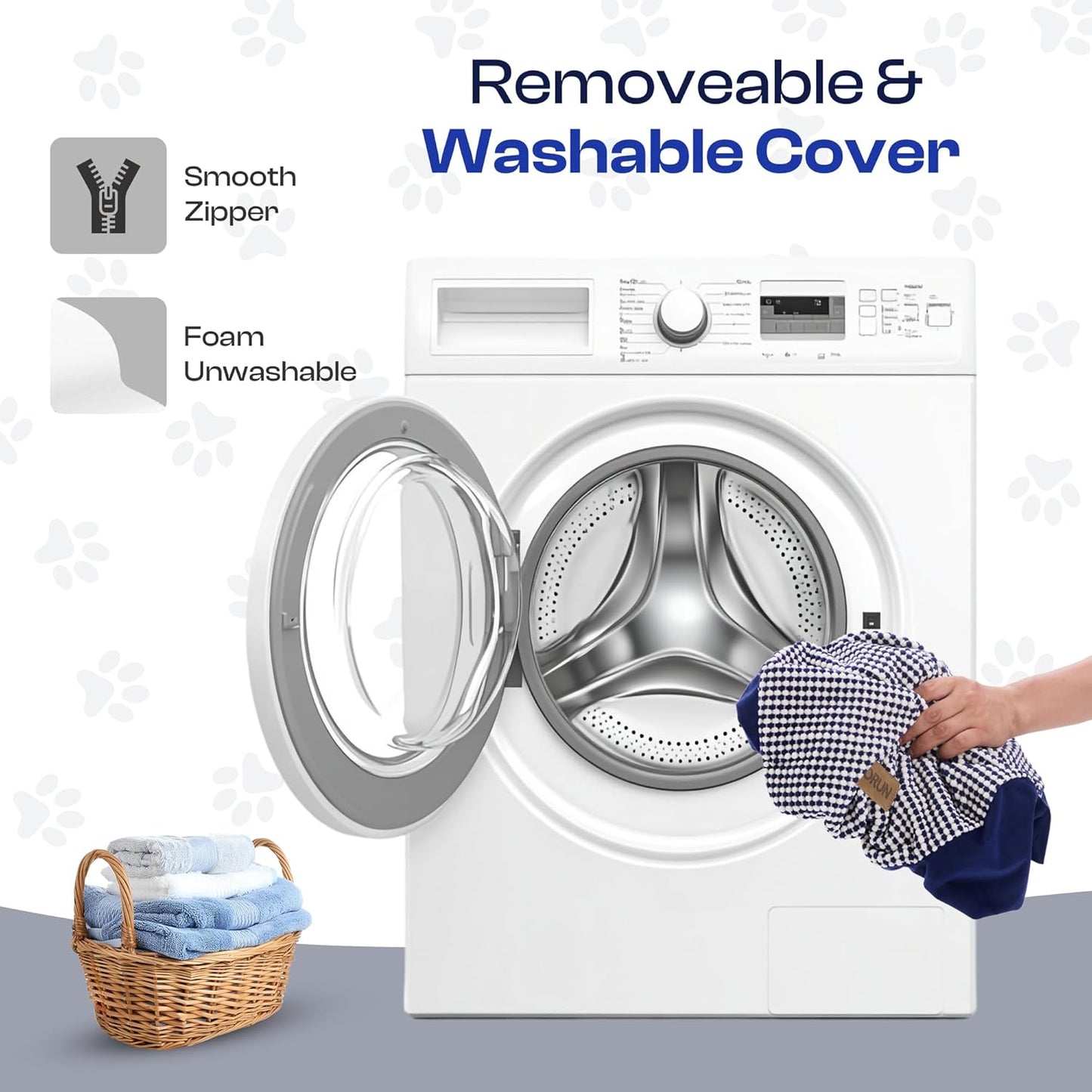 Curved Dog Stairs for High Bed Up to 26", 5-Step Dog Ramp for Small Dogs with Washable Cover, Non-Slip Steps for Cats to Get on Couch and Sofa, Durable Foam Ladder for Medium Breeds, White Navy