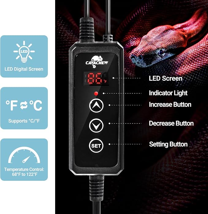 8W Reptile Heat Pad Set with Magnetic Thermometer and Humidity Gauge
