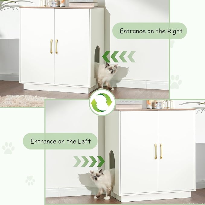 Gitelsnour Litter Box Enclosure, 30.9'' High Large Litter Box Furniture, Modern Cat Litter Box Enclosurewith Hidden Storage, Side Table, End Table, White and Brown GCLB003WWB