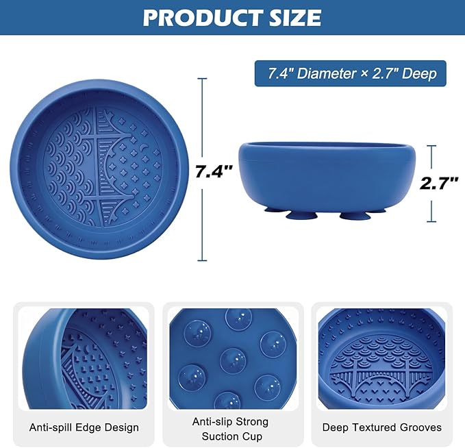 Slow Feeder Dog Bowls for Cats, Silicone Puzzle Pet Anxiety Relief Lick Mat | 2 cups,food-grade BPA free, strong suction,dishwasher safe,small medium large breeds , dry wet frozen food,slow down eating