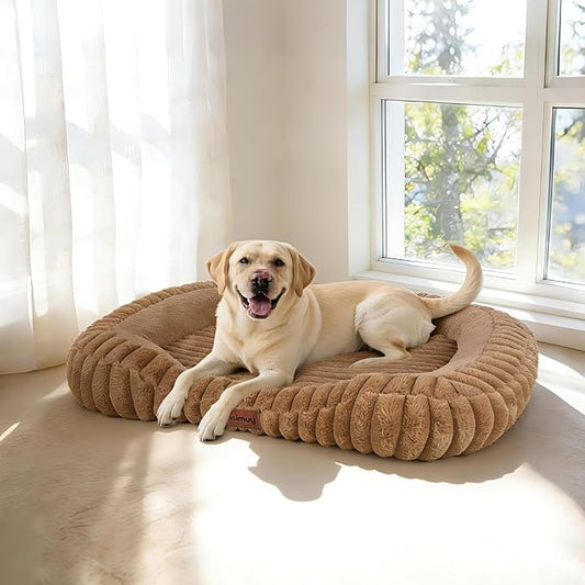Orthopedic Dog Bed,Hip Joint Support Large Dog Crate Pad for Senior | 35L x 27W x 5.5H, Egg-Crate Memory Foam, Washable Cover, Low Front Entry, Non-Slip Bottom, Large Sized Dog, Brown