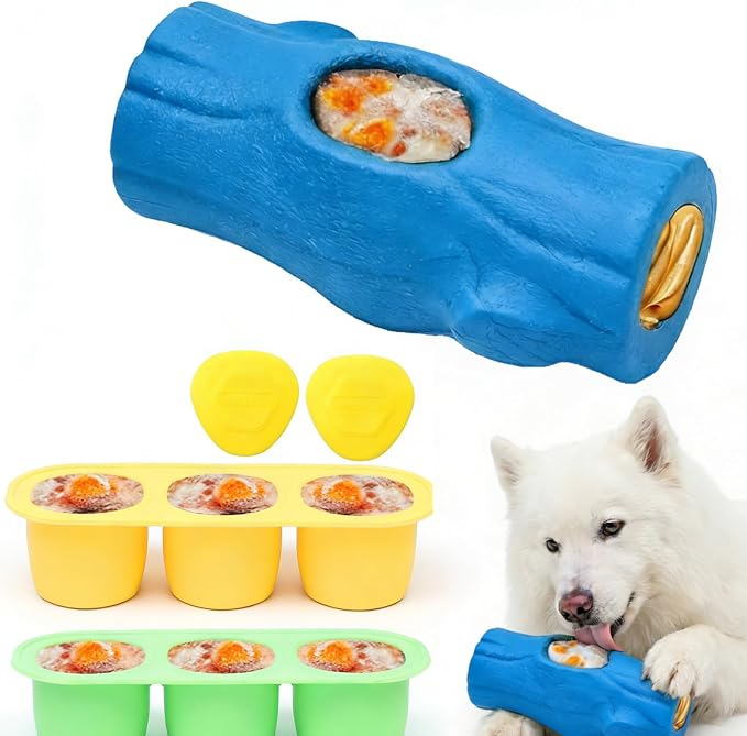 Dog Toys for Aggressive Chewers, Interactive Indestructible Dog Toys with Frozen Treat Function, Durable Dog Puzzle Toy for Large & Medium Dogs, Reduces Anxiety & Extends Playtime, Blue