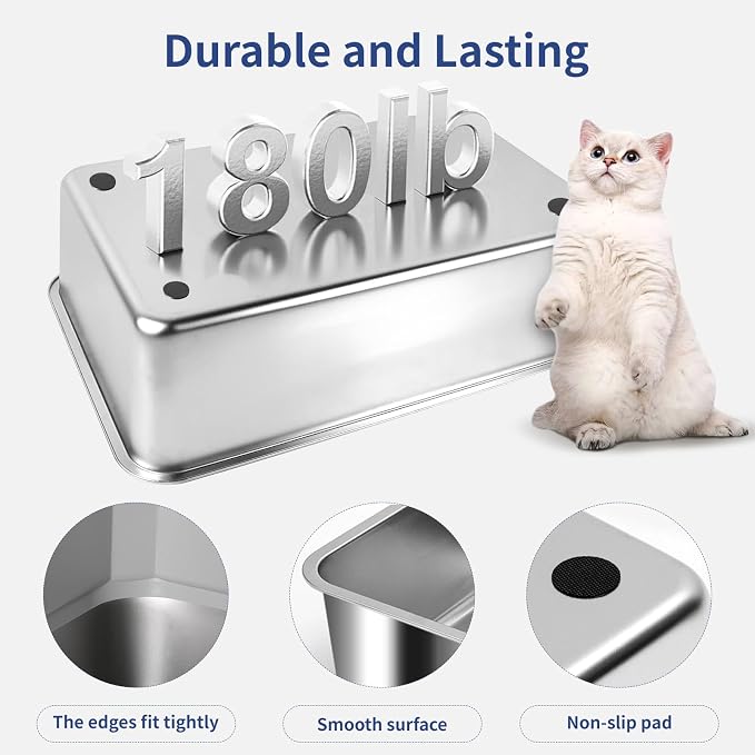 XXXL Stainless Steel Litter Box with Lid, Extra Large 28" L x 20" W x 17" H Enclosed Metal Cat Litter Box with Litter Scoop & Foot Pedal, Odor Control for Big Cats, Multiple Cats (Light Grey)