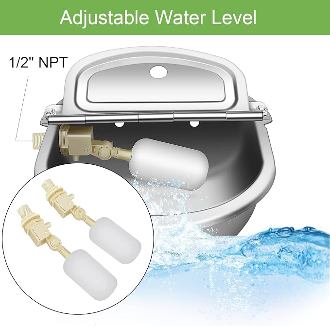 Automatic Animal Drinking Water Bowl, Stainless Steel Automatic Water Dispenser for Dogs Horses Goats, Livestock Waterer Water Trough with 2 Float Valves, Hose