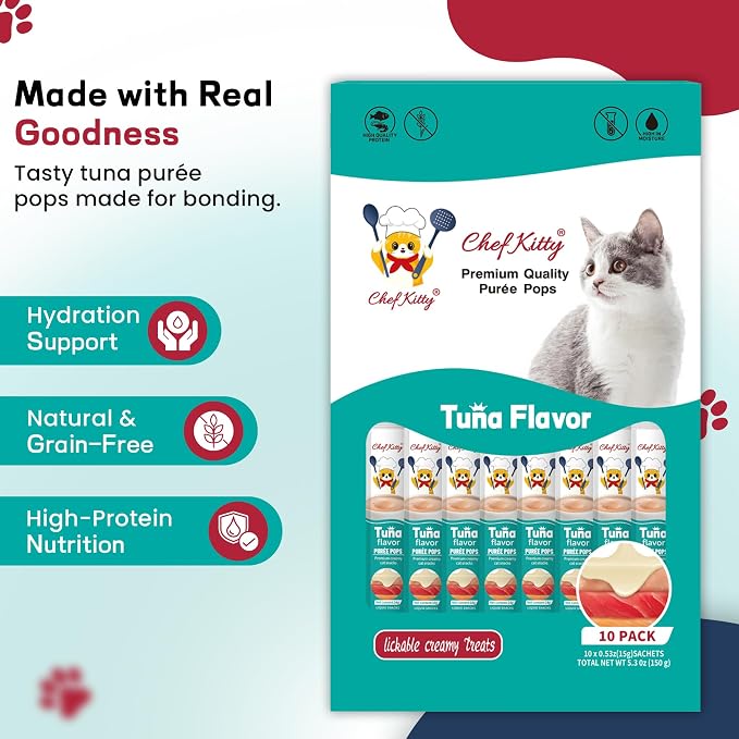 Cat Treats Lickable | Grain-Free Tuna Cat Treats | Creamy Puree Squeeze Ups with Vitamin E & Taurine, Digestible Formula | 0.5 oz. Each Tube, Tuna Flavor | 10 Tubes
