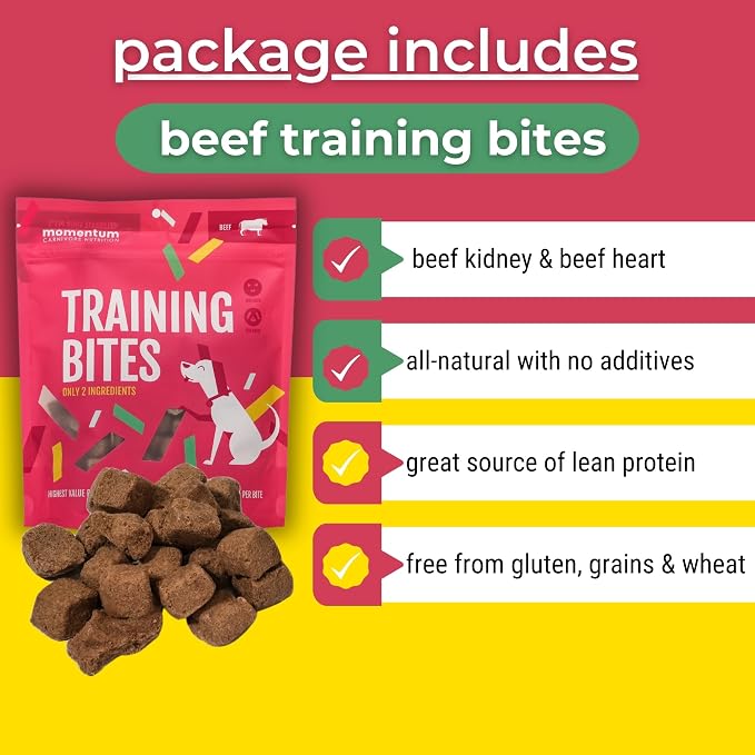 Momentum Carnivore Nutrition Freeze-Dried Beef Bundle – Beef Heart Treats and Training Bites – Single & Two-Ingredient Dog & Cat Treats – Grain-Free, High Protein, USA Made – 3.5 oz + 2.5 oz